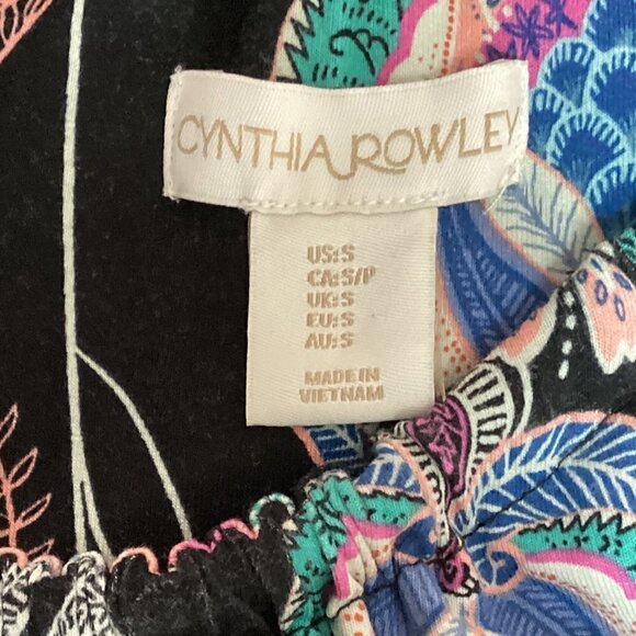 Cynthia Rowley Black Floral Halter Midi Dress Pockets Ruffle Hem Sz S #196i - Picture 6 of 7